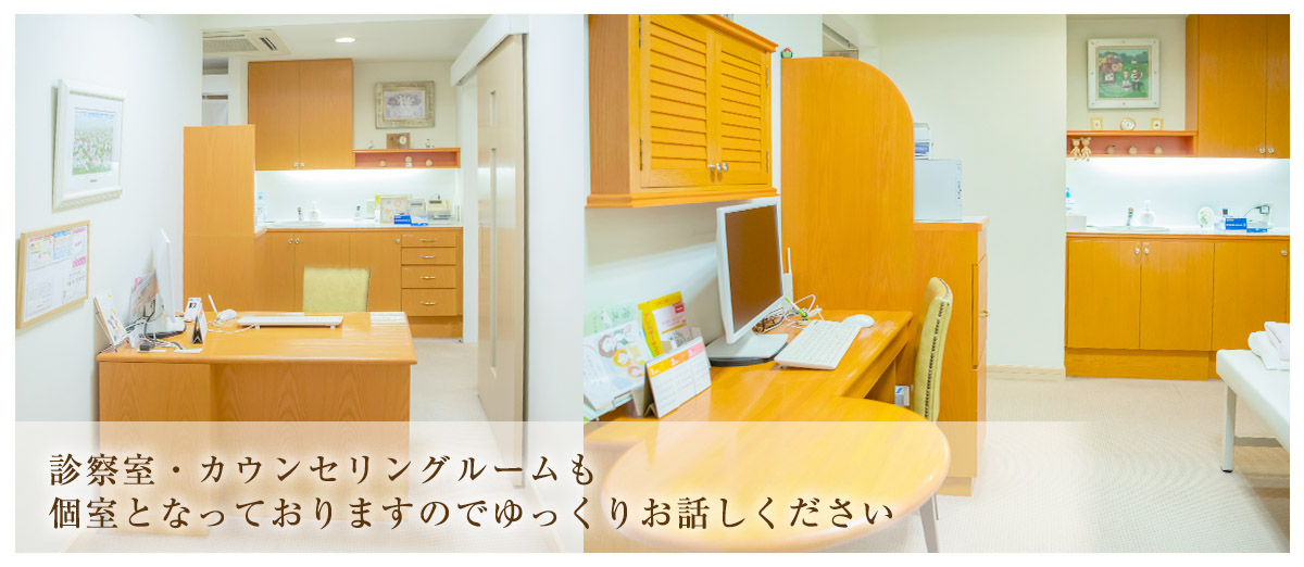 診察室、カウンセリングルームも個室となっておりますのでゆっくりお話しください